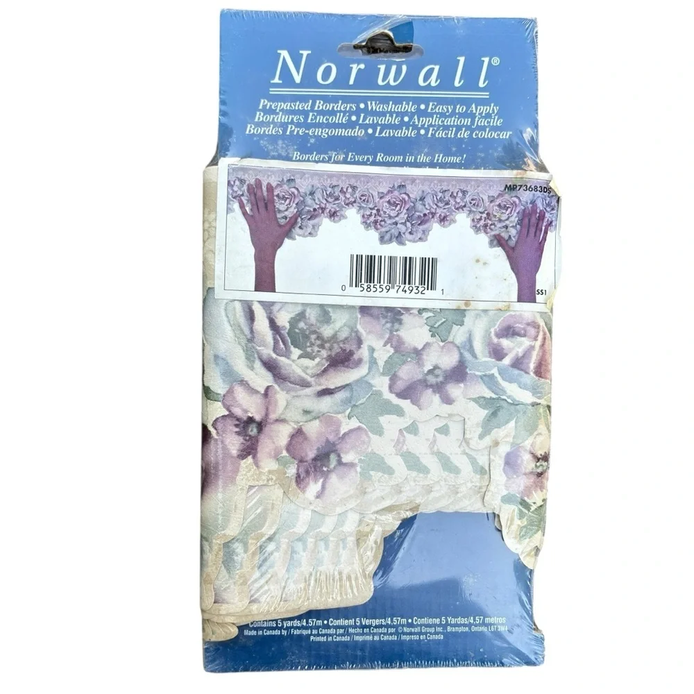 Norwall Floral Wallpaper Border Floral LavenderRose pattern. 1 Pkg. 5 yds. NIP